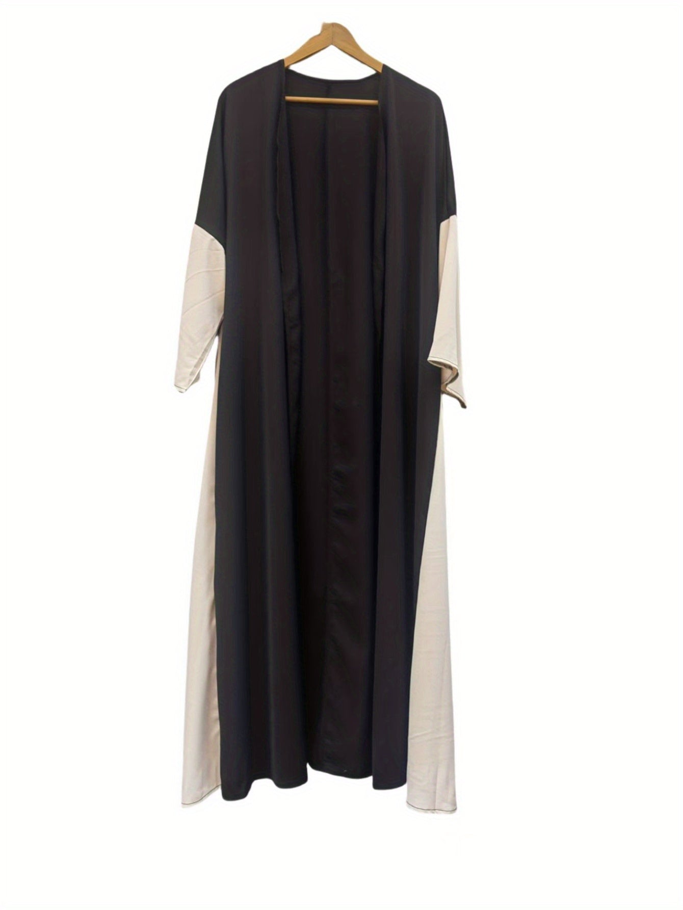Women's Elegant Black & Beige/ Pink Two-Tone Abaya Burqa - Loose Fit Long Sleeve Maxi Dress, Non-Stretchy Islamic Gown for Everyday & Special Occasions, All-Season Muslim Formal Attire
