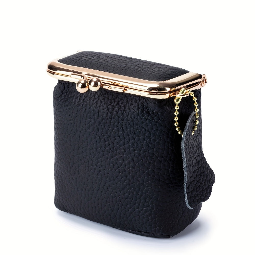 Vintage Genuine Leather Mini Bag Organizer with Secure Kiss Lock - Spacious Coin Purse, Key Holder, Earphone & Lipstick Case, Multi-Purpose Travel Cosmetic Pouch