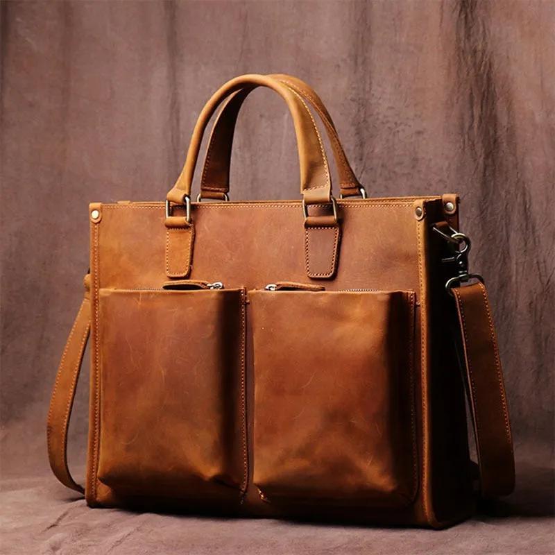 Vintage Leather Laptop & Messenger Bag - 14" Laptop Capacity, Adjustable Shoulder Strap