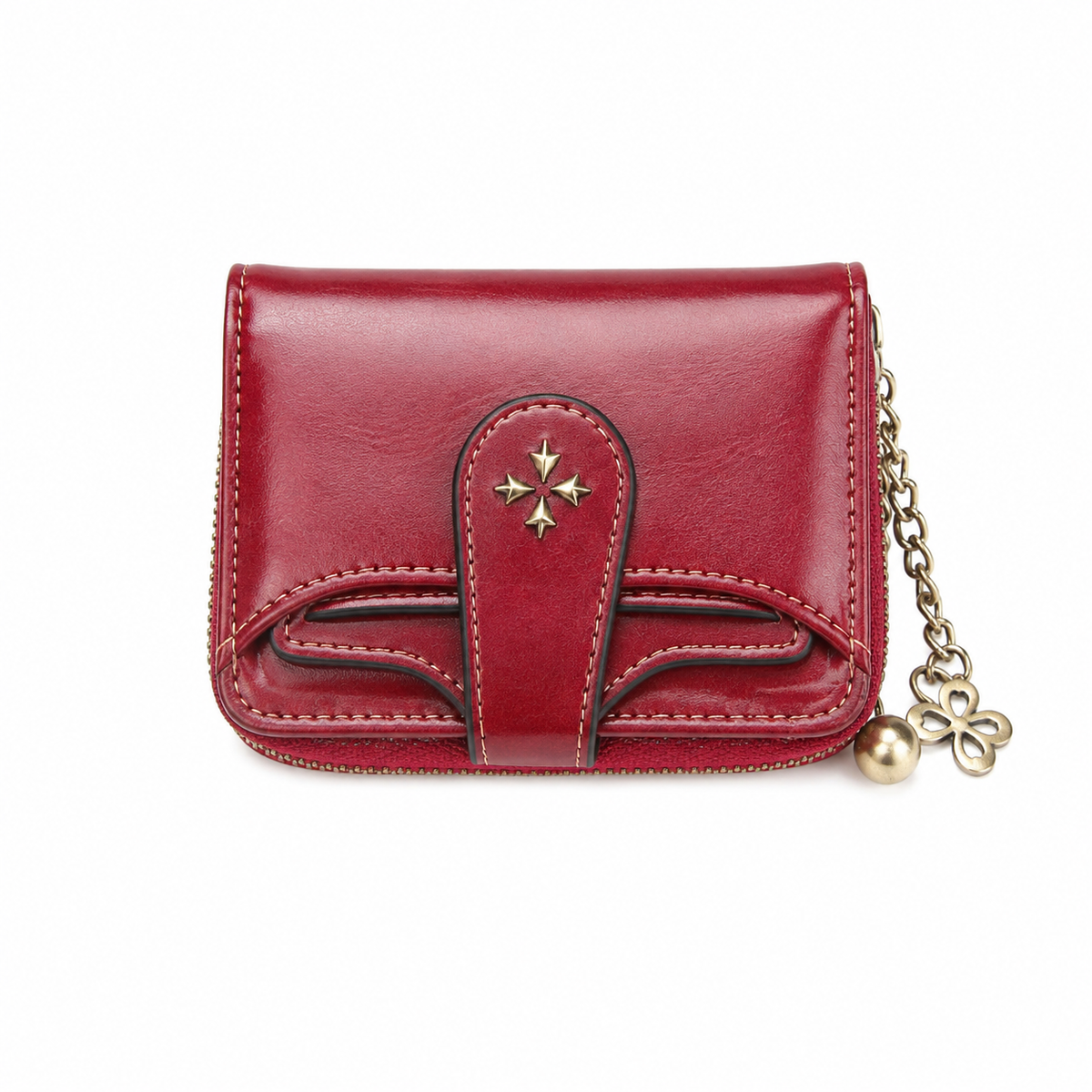 Vintage Red Bow Studded Charm Wallet