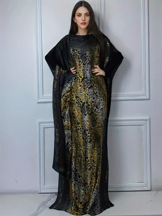 Women's Middle Eastern Style Color-Block Batwing Sleeve Long Cover-Up Abaya Dress with Scarf - Loose Fit H-Shaped All-Season Lightweight Beach Pool Party Dress