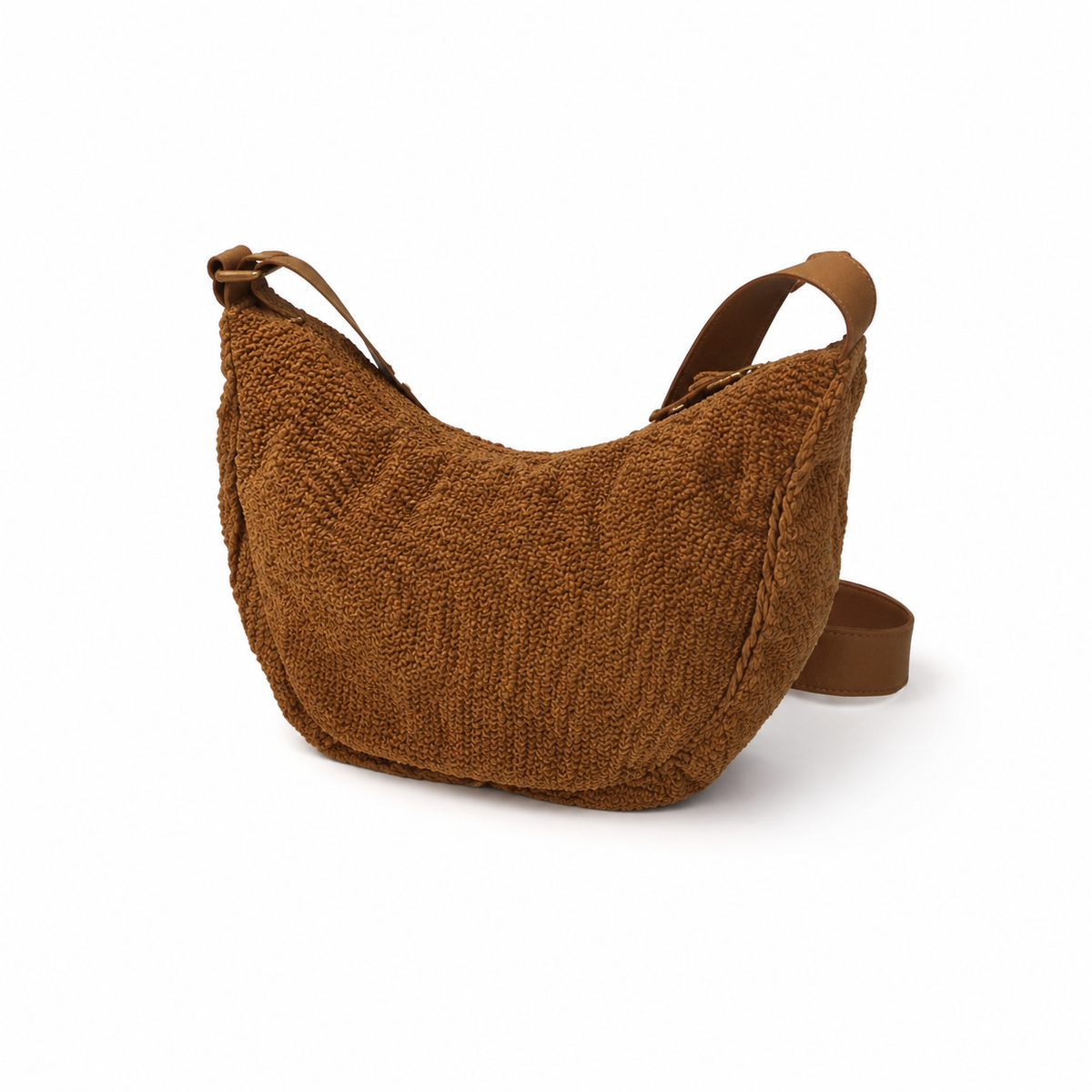 Brown Woven Crescent Hobo Shoulder Bag