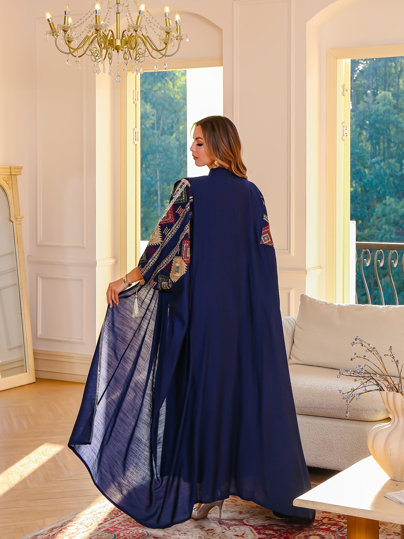 Elegant Middle Eastern Muslim Two-Piece Set - Stylish and Comfortable Design, Perfect for Daily Wear, INS Middle Eastern Pakistani Abaya Muslim Embroidered Long Robe Abaya Light Luxury