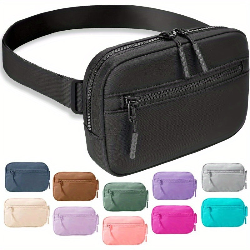 Essential Leather Belt Bag w Long Strap 70 Front Zip Pocket Crossbody Bag w Extended Strap Fanny Pack for Women Men Two Way Zipper Sling Bag