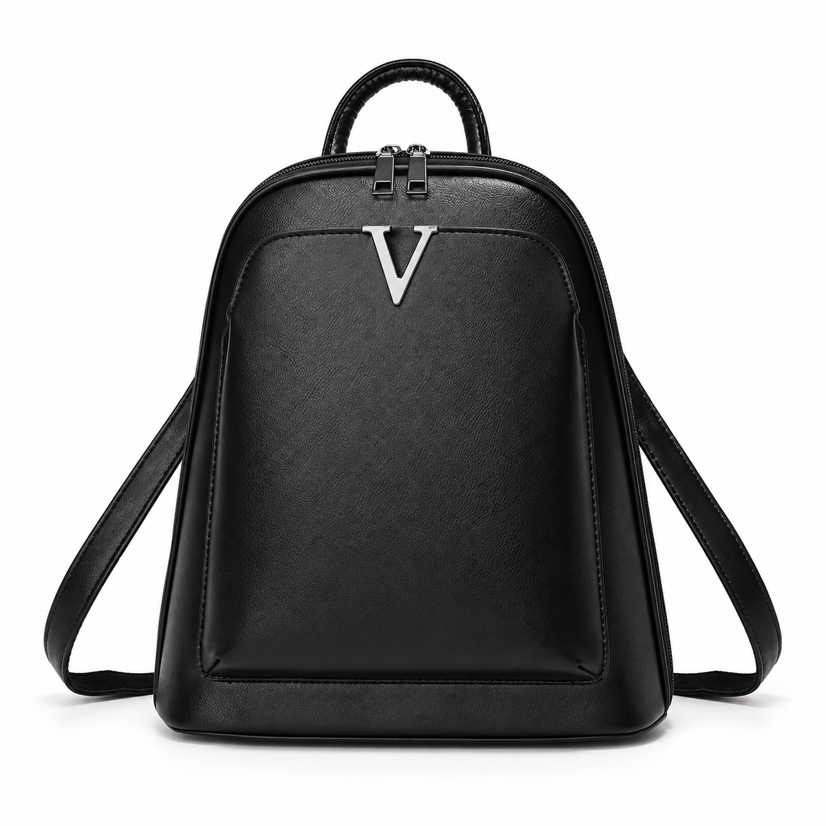 Black Textured Backpack With Silver Emblem