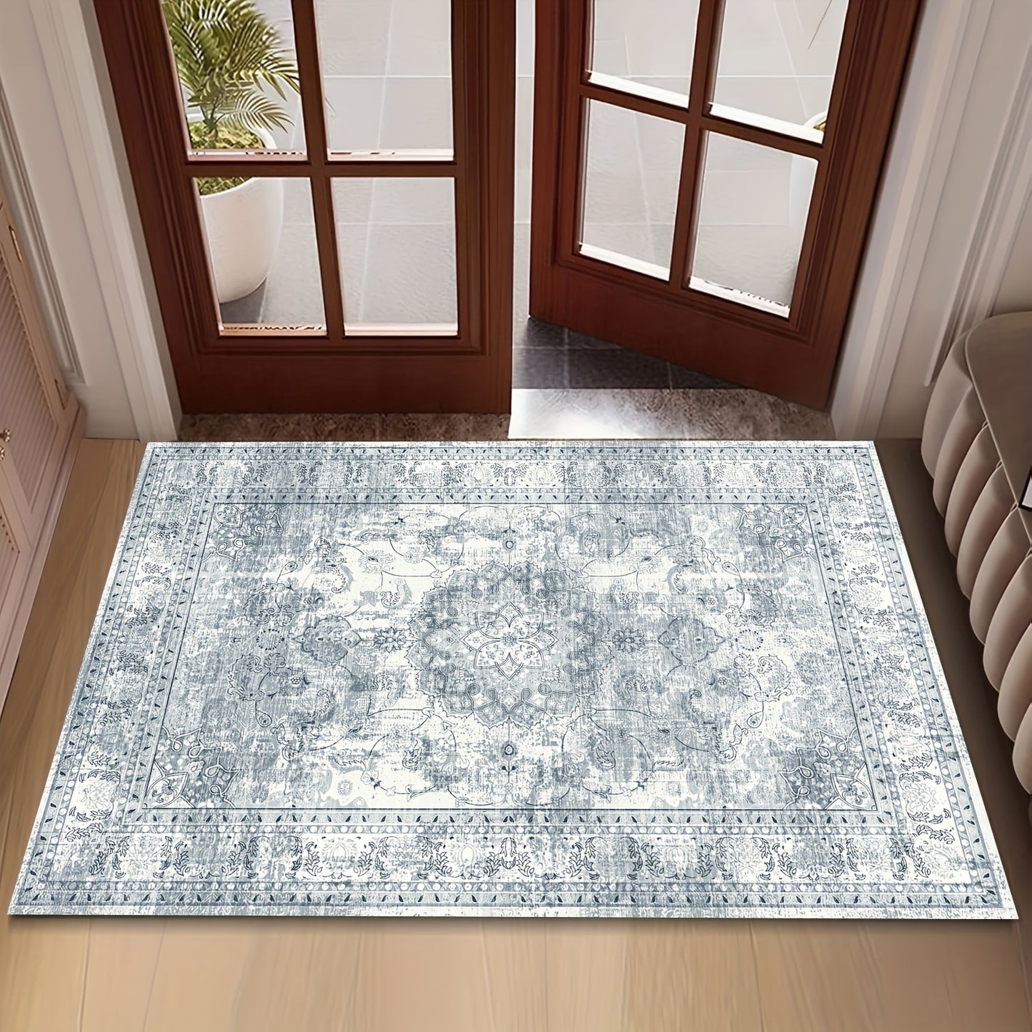 Area Rugs Boho Washable Area Rug For Bathroom, Bedroom, Large Area Rugs For Living Room Dining Room, Bohemian Vintage Non Slip Low Pile Indoor Accent Carpet For Home Office-blue Color Bathroom Mat