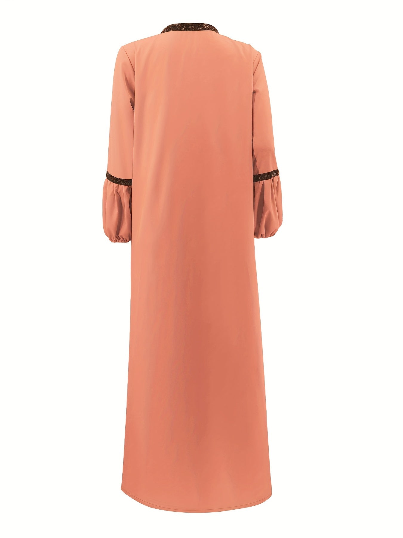 Abaya Contrast Trim Elegant Two Piece Set, Ruffle Hem Tank Dress & Lantern Sleeve Open Front Cardigan Outfits, Women's Clothing