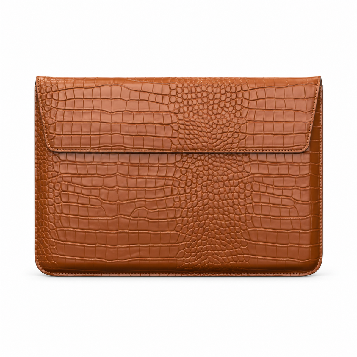 Caramel Crocodile Embossed Leather Laptop Bag