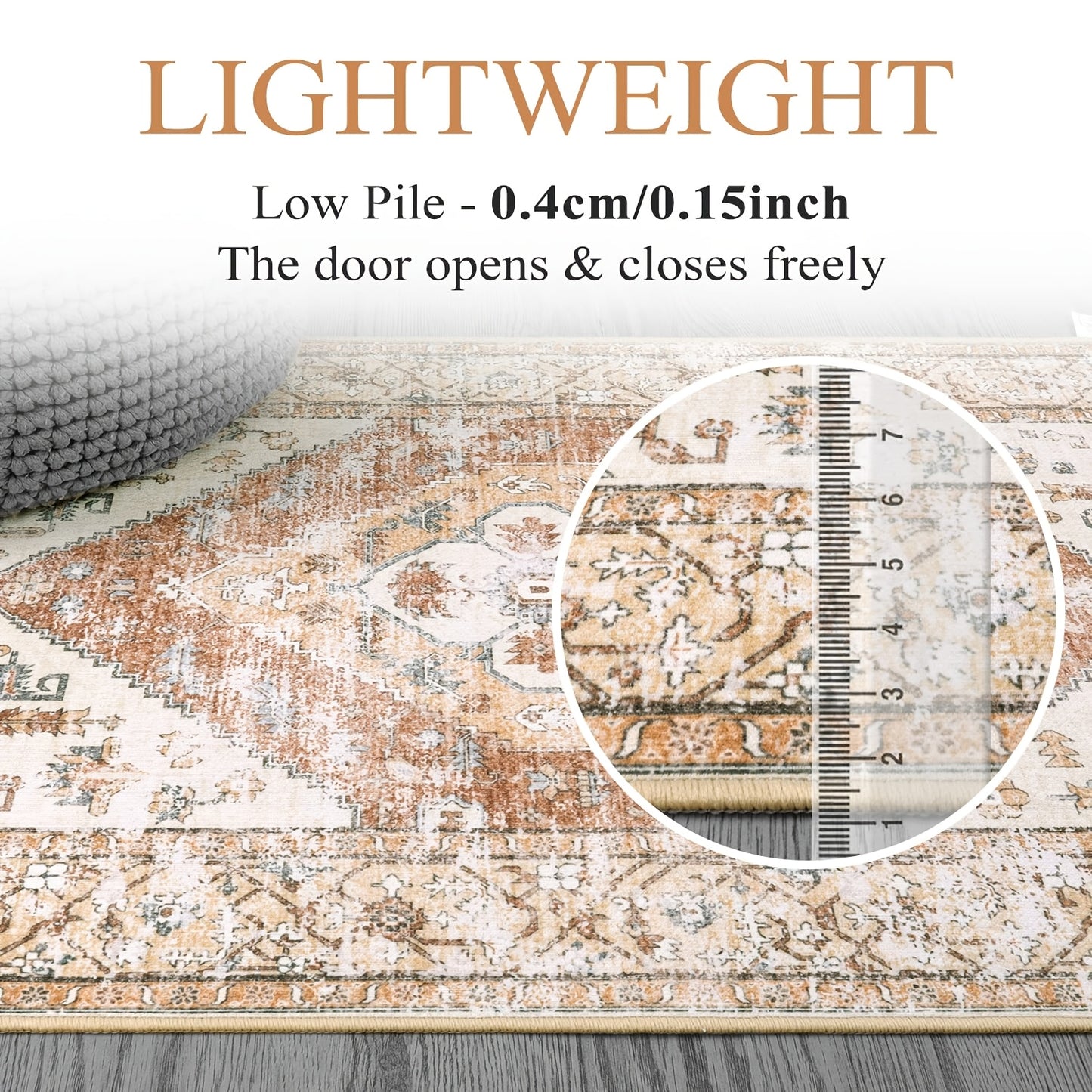 4ft Boho Round Area Rug, Machine Washable, Non-Slip, Lightweight Polyester Blend, Oriental Distressed Print, with Throw Rug for Bedroom, Living Room, Indoor, Entryway, Bathroom