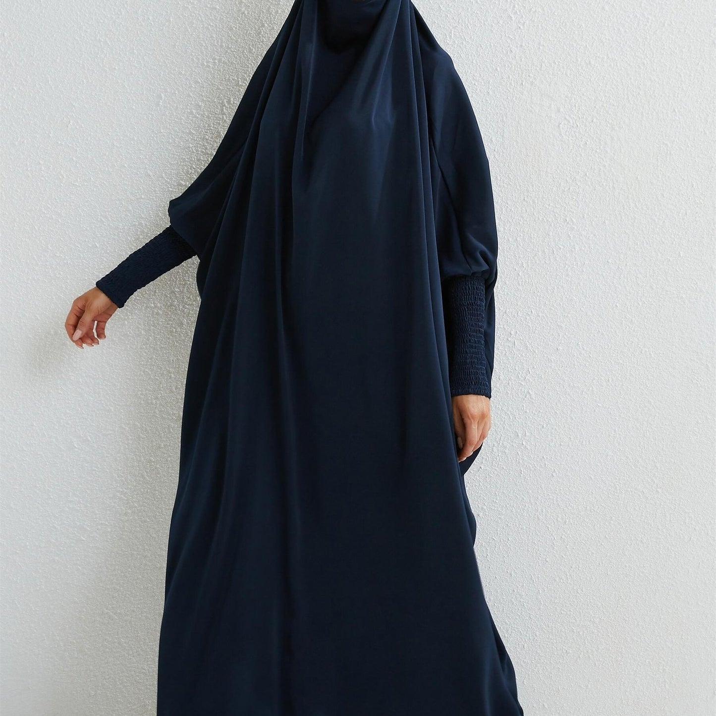 Women's Modest Jibab Abaya Dress with Hijab - Batwing Sleeves & Smocking Detail, Full-Length Prayer Robe, Islamic Clothing, Machine Washable Solid Color for Ramadan & Daily Wear, Allseason Robe, Hshaped Silhouette, Nontransparent F