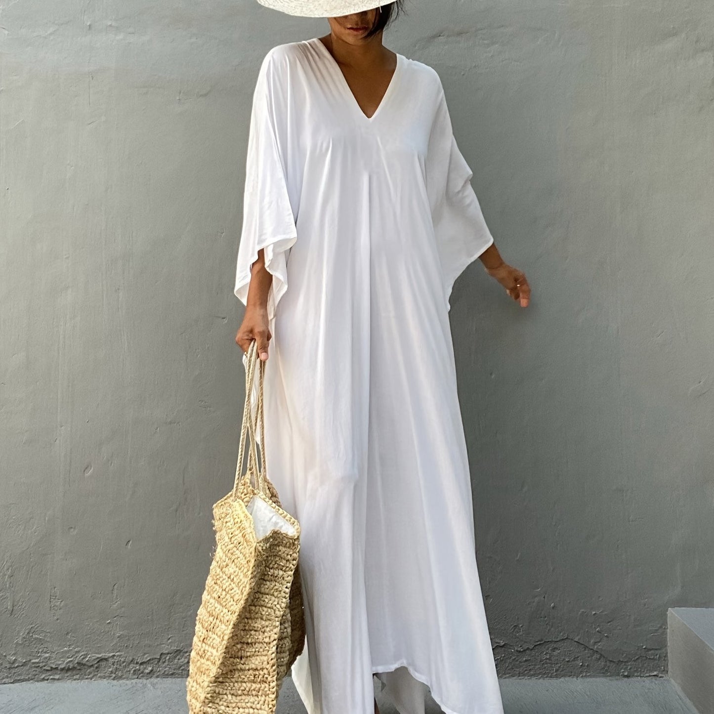 Elegant Plus Size Kaftan Abaya - Luxurious Batwing Sleeve, Flowy Loose Fit Maxi Robe for Women - Soft Rayon Blend, Non-Stretch Fabric, Perfect for Spring, Summer, and Fall Seasons