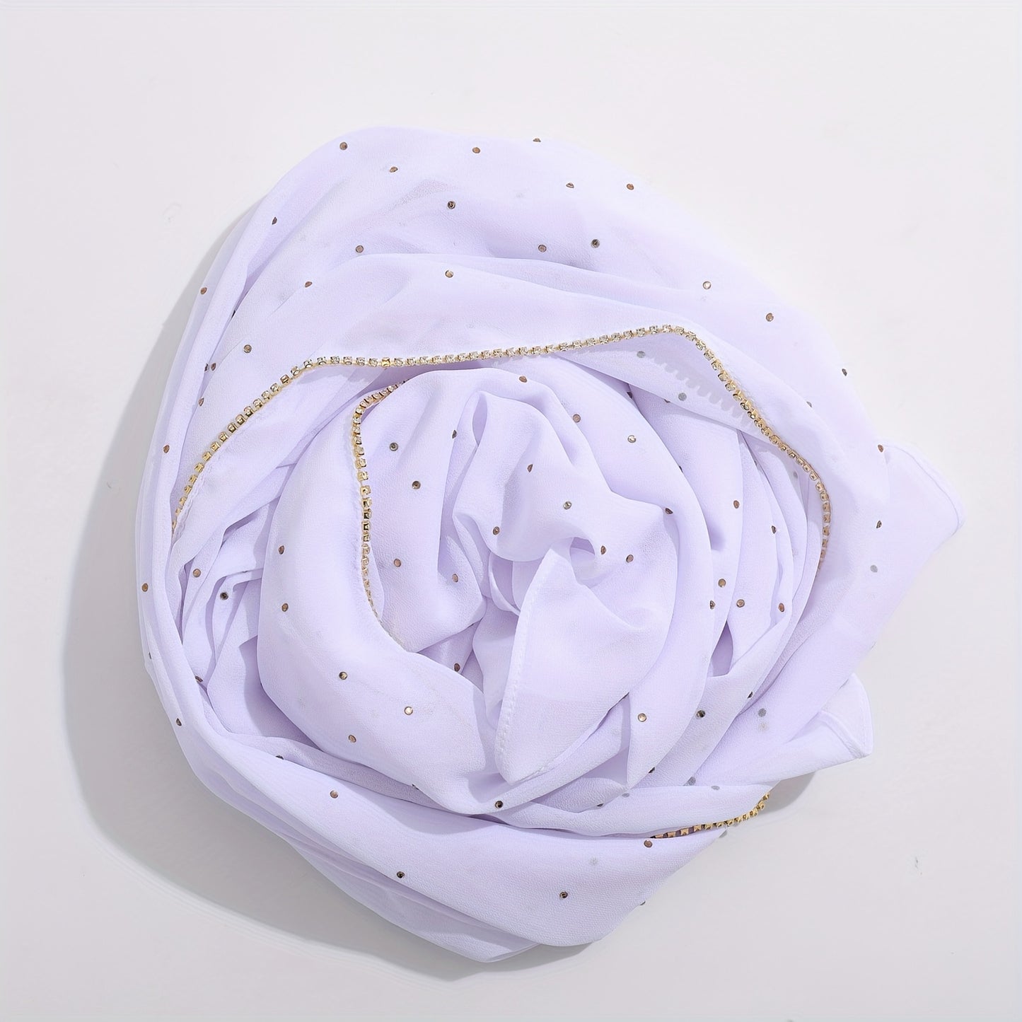 1pc Lightweight Breathable Chiffon Scarf with Sparkling Rhinestone Trim