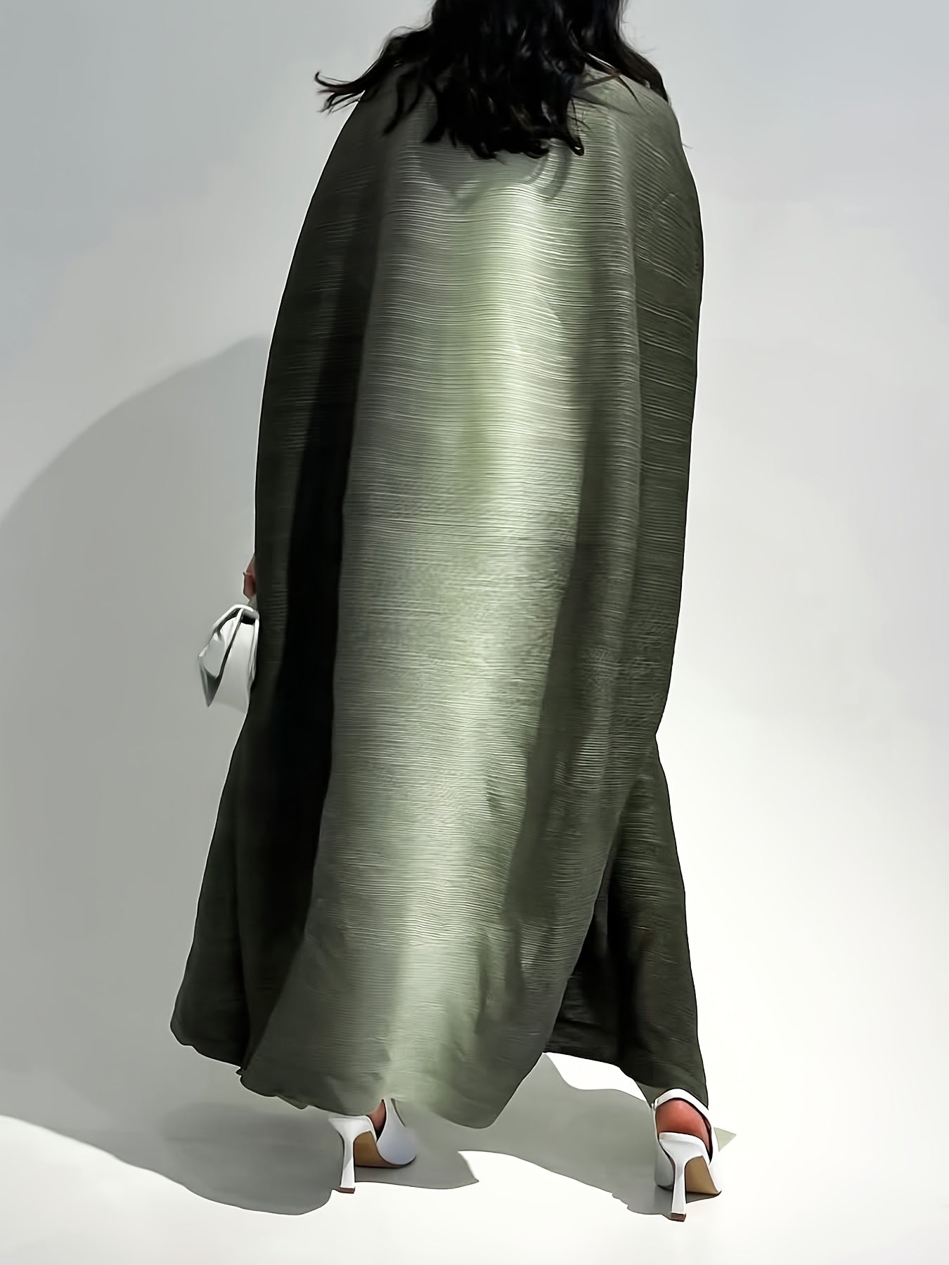 Middle Eastern Fashion Open Abaya Muslim Woman Luxury Formal Robe Saudi Arabia Eid Abaya Gate Ramadan Green Gradient Pleated Long Sleeve Coat with Belt Plus Size Clothes