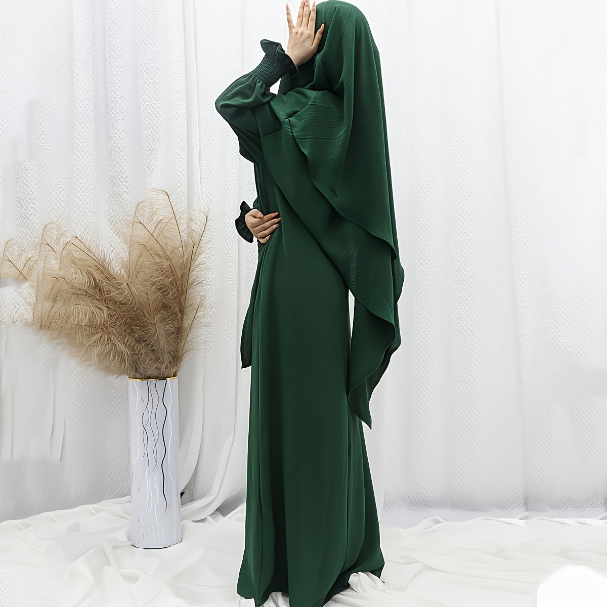 1pc Muslim Big Headscarf + Khimar Abaya Robe Dress, Retro Pocket Design, Comfortable And Loose, Suitable for Women'S Daily Travel Ramadan Prayer Clothing
