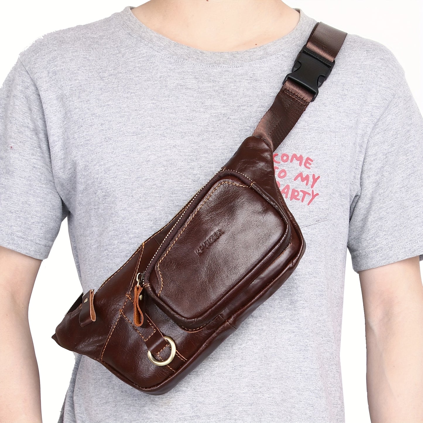 Genuine Leather Belt Bag Fanny Pack For Men Women Hip Bum Bag Belt Slim Cell Phone Purse Wallet Crossbody Sling Pouch Brown
