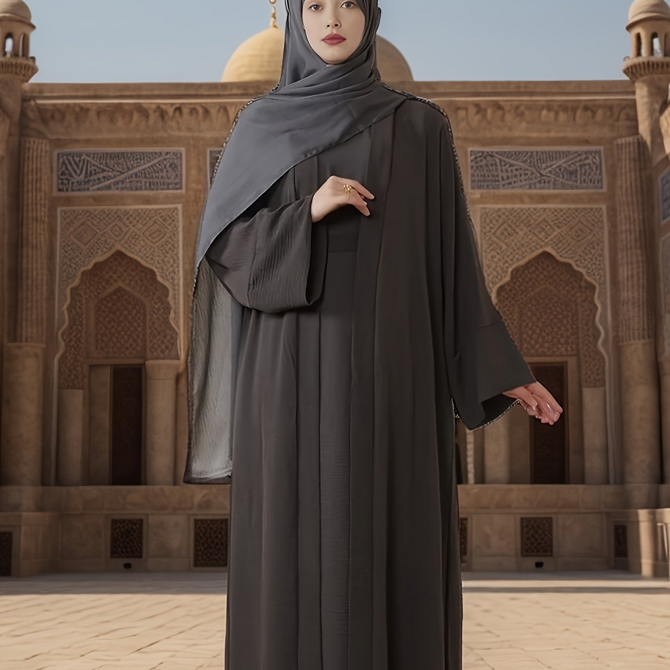 3pcs set of underwear, outerwear and belt for Muslim Women's Ramadan prayer dress,Arabic long robe in summer, thin style, breathable and comfortable elastic loose Abaya Arab Eid al-Fitr ladies abaya