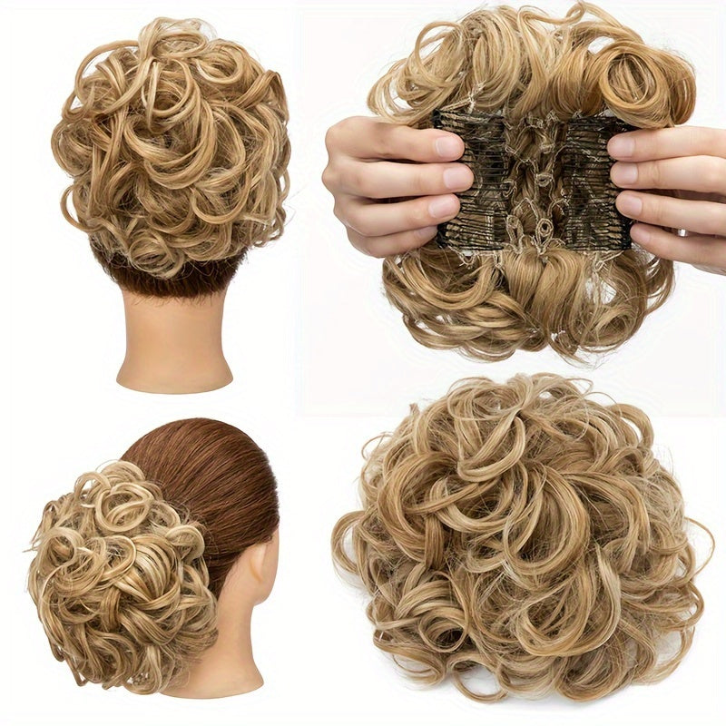 A Messy Short Lady's Hairstyle With A Clip-on Curly Hair Bun