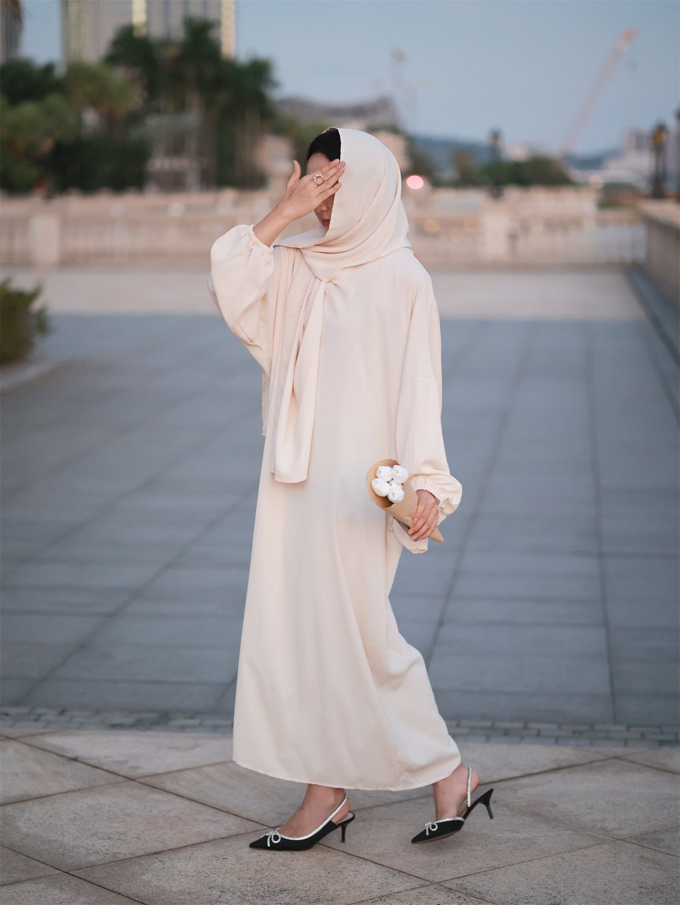 Women'S Loose Modest Jibab Abaya with Headscarf - Long Sleeve, Polyester, Non-Stretch Fabric | Ideal for Ramadan and Daily Wear, Casual Style, Allseason Abaya | Elegant Abaya | Polyester Abaya