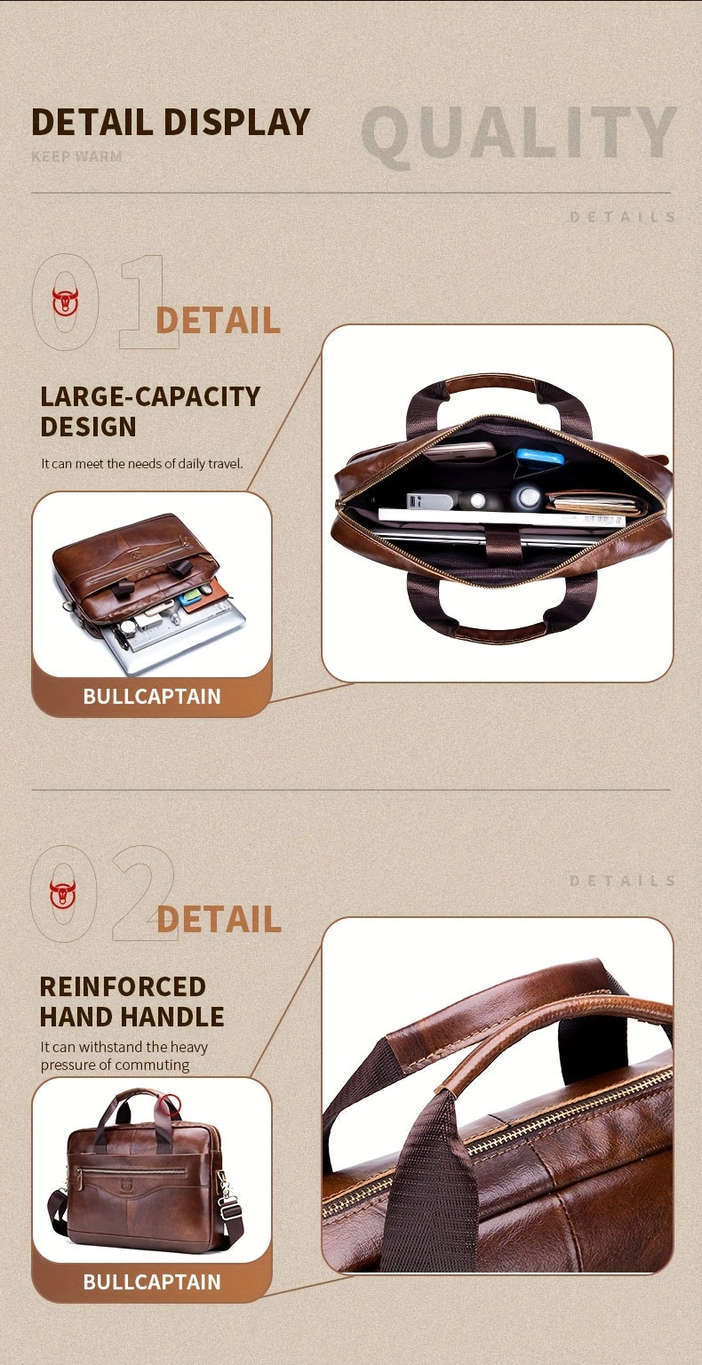 Men's Leather Multi-functional Briefcase Laptop Crossbody Bag, Men's Professional Business Bags For Work