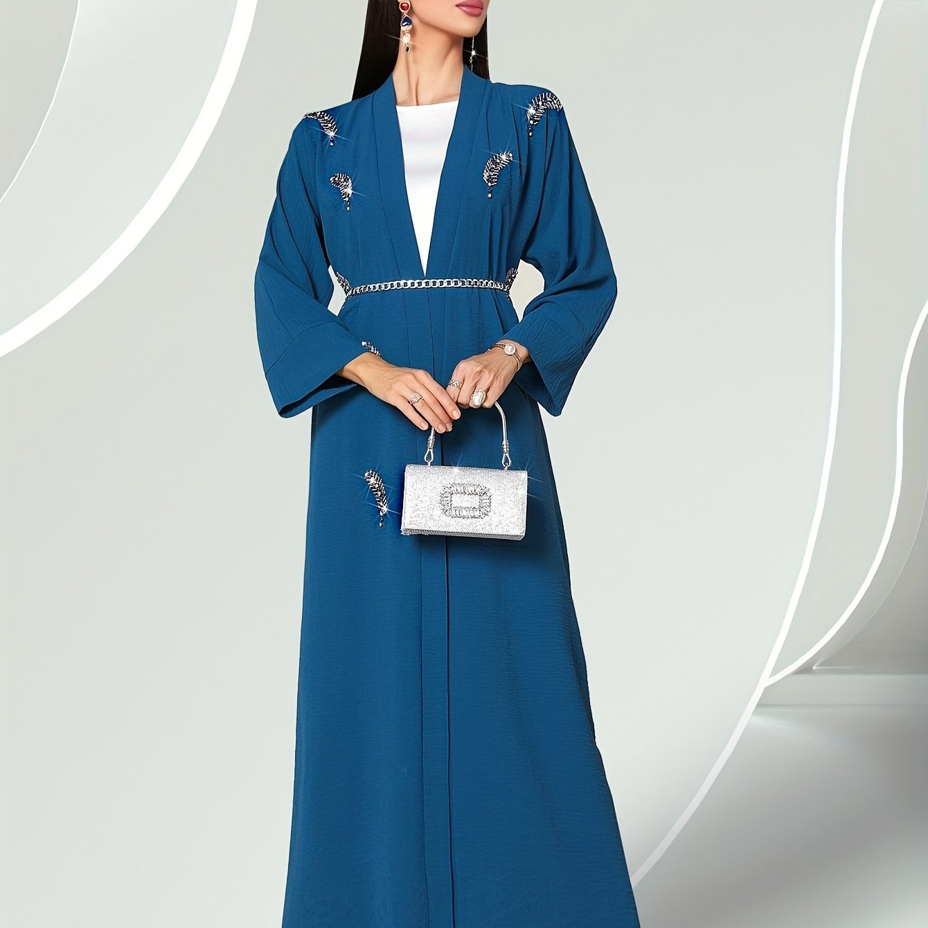 Beaded Open Front Abaya for Women