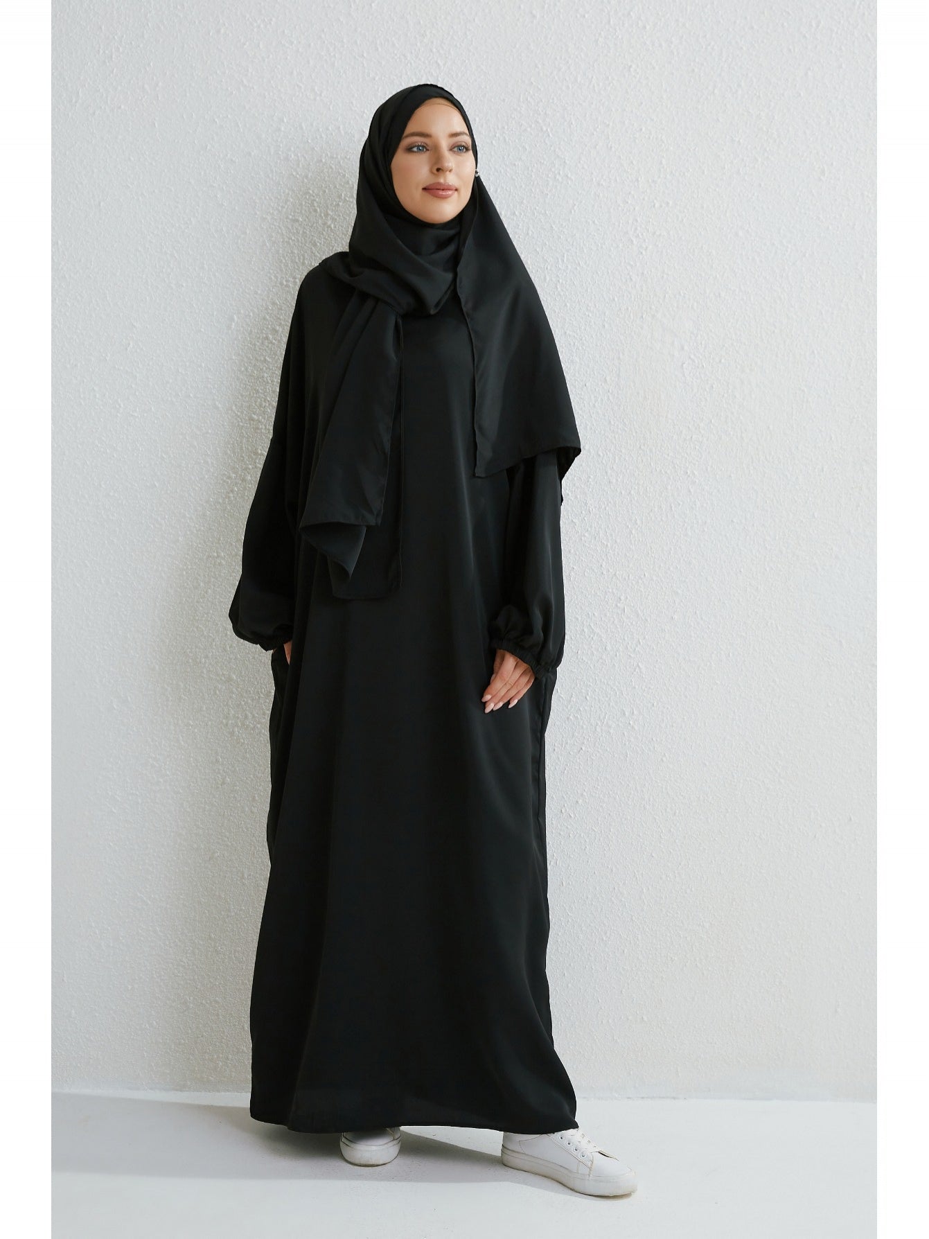 Elegant Islamic Hijab Dress for Women - Kaftan Style with Headscarf, Modest Middle Eastern Long Skirt Jibab Abaya, Loose Fit H-Silhouette, Long Sleeve Asymmetrical Hem, Solid Color Beige, Machine Washable for Ramadan Prayer & All Occasio