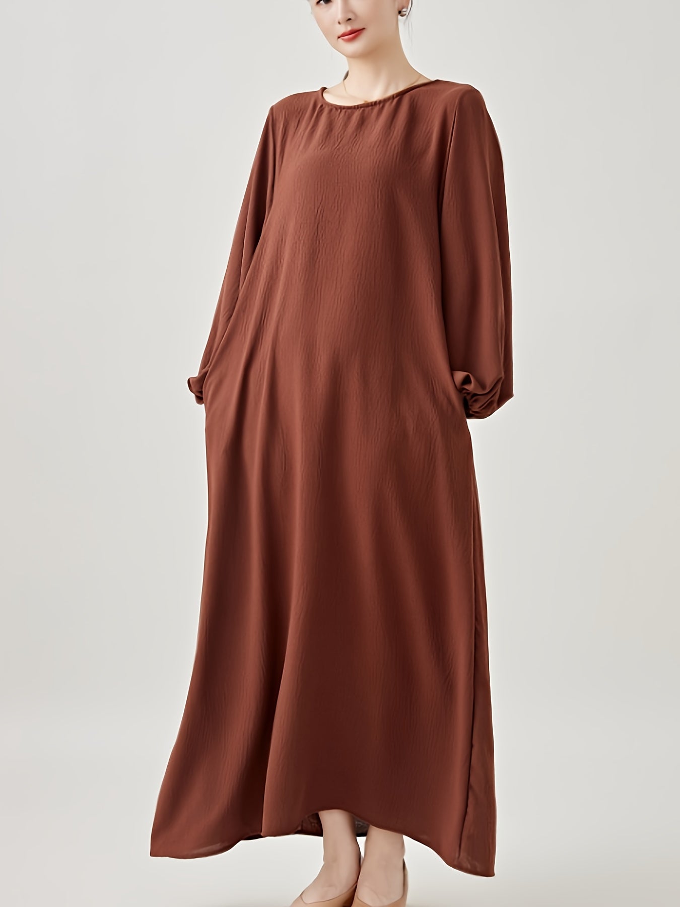 Polyester Muslim Pakistani Abaya - Comfortable, Casual, Solid Color with Bubble Pleats, Elastic Cuffs, Flowy Hem, Machine Washable