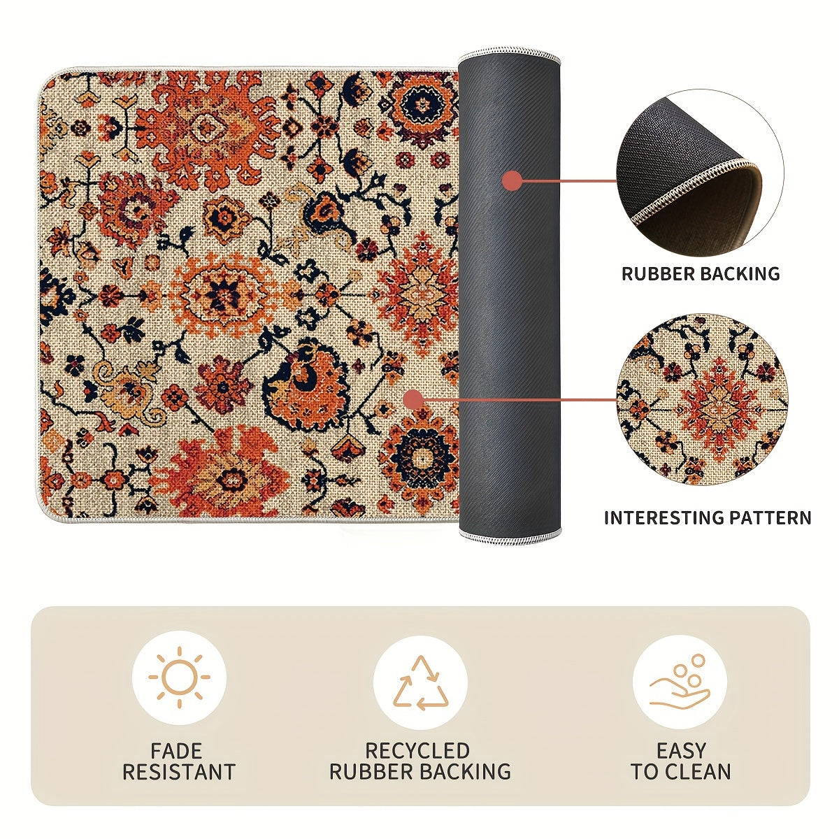 Sm:)e Flowers Bohemia Kitchen Mats Set Of 2, Daily Boho Home Decor Low-Profile Kitchen Rugs for Floor - 17x29 And 17x47 Inch