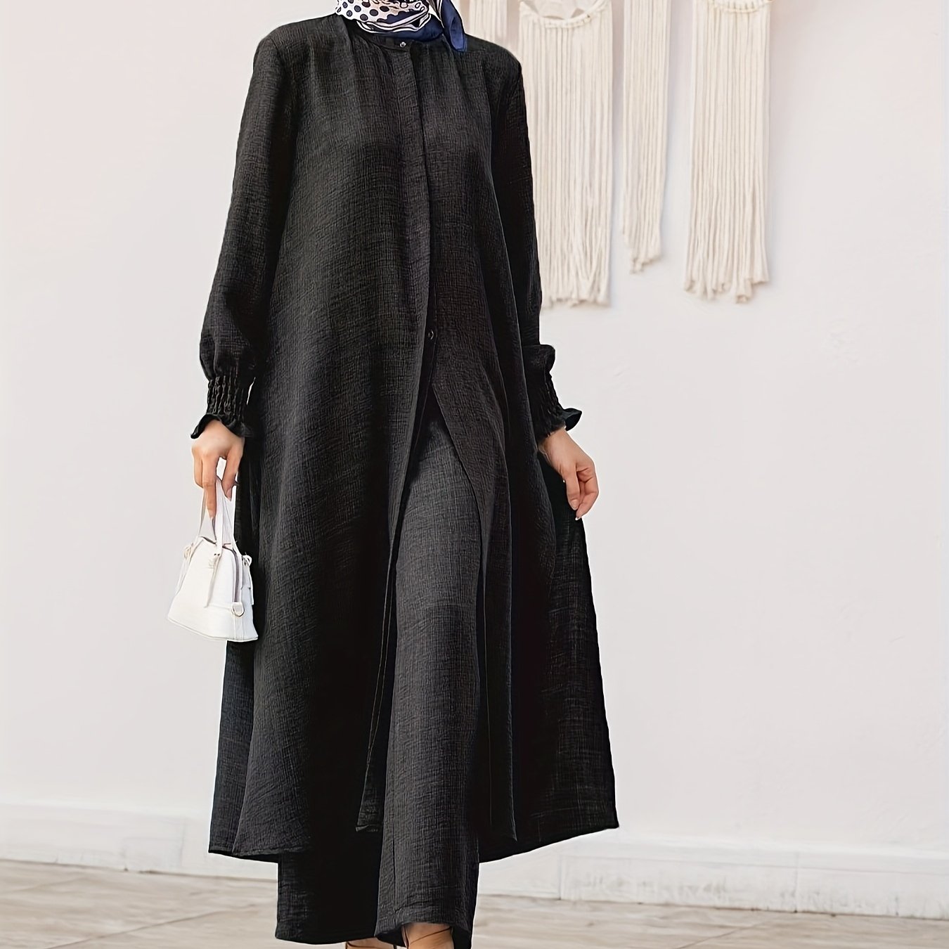 Middle East Ramadan Elegant Pure Muslim Pakistani Abaya Casual Pants Set - Fashionable and Comfortable Design, Perfect for Daily Wear