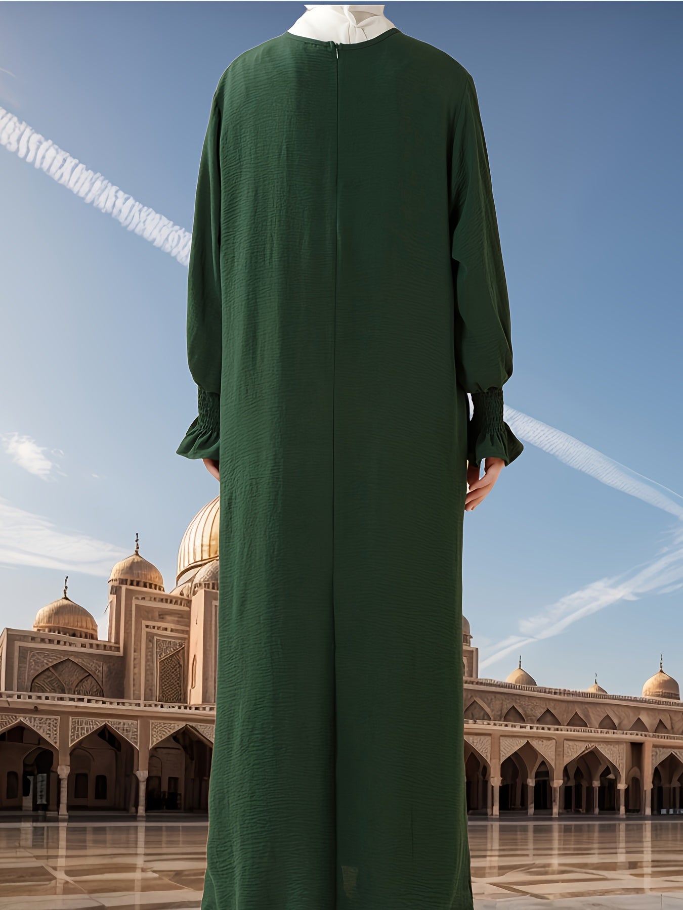 Elegant Long Chiffon Arabic Abaya with Elastic Sleeves - Solid Color, Flowing Design for Muslim Women, Perfect for Ramadan, Eid Al-Fitr, and Eid Al-Adha, Comfortable Spring & Summer Wear