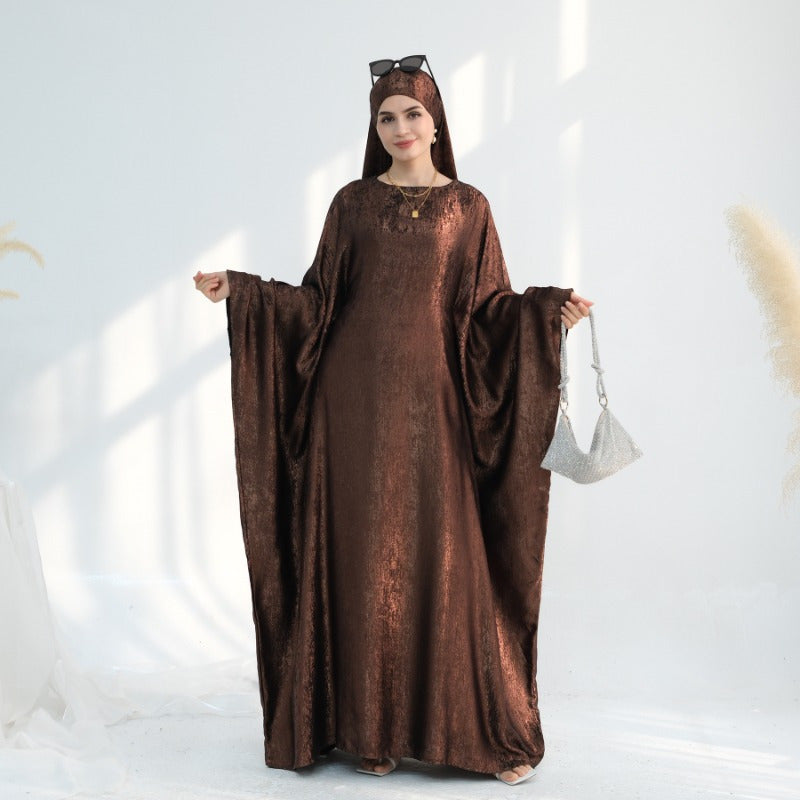 Elegant Turkish Abaya Dress - Spliced Dubai Style, Long Sleeve, Floor-Length, Polyester, Green, Blue, Black, White, Beige, Brown, with Golden Accents, Perfect for Formal Events, Formal Attire