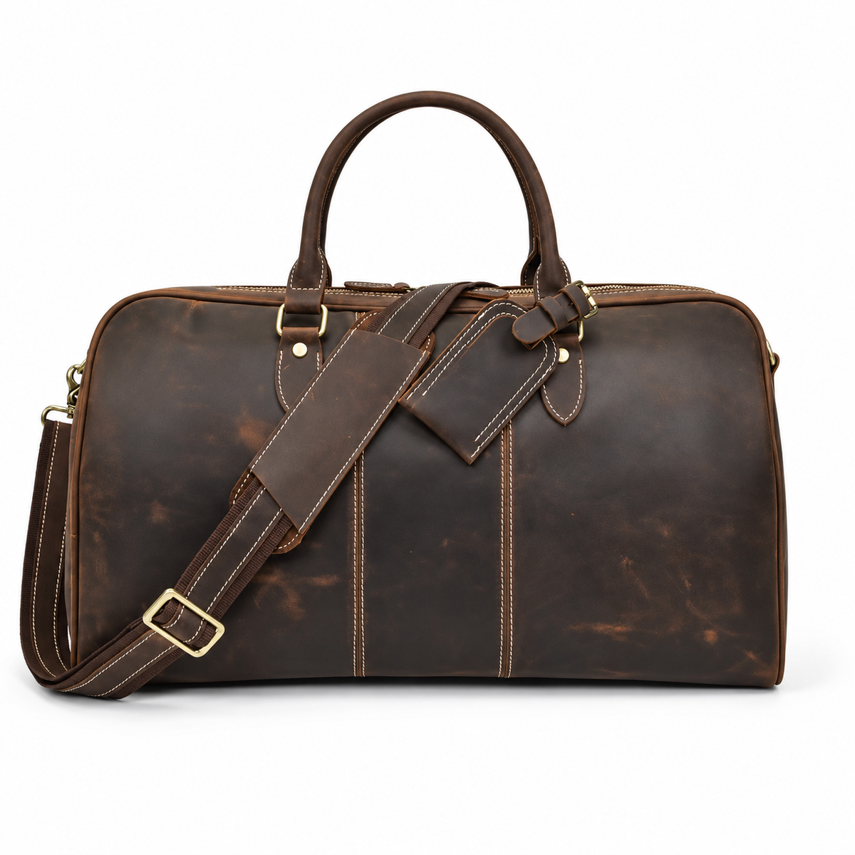 Vintage Brown Leather Travel Duffel Bag