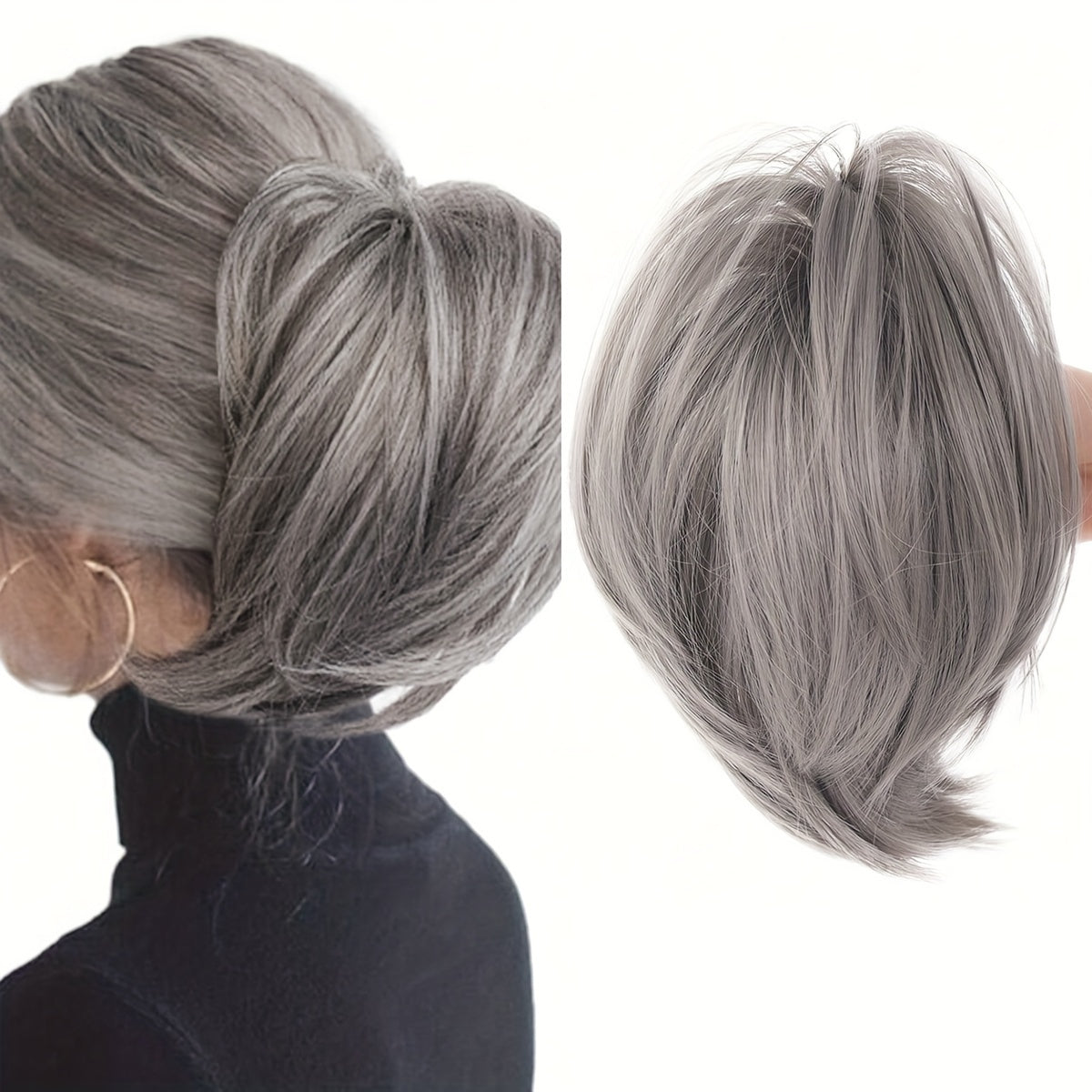Messy Bun Hair Clip For Women | Straight Ponytail Extension 8inch Black