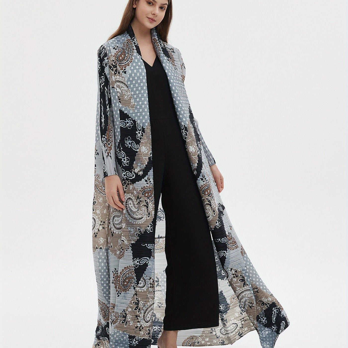 Elegant Abaya Kaftan Dress for Women - Spring/Summer Collection, Adjustable Tie-Waist, Geometric Print, High-Elasticity, Wrinkle-Resistant Blend, Perfect for Eid al-Fitr and All Season