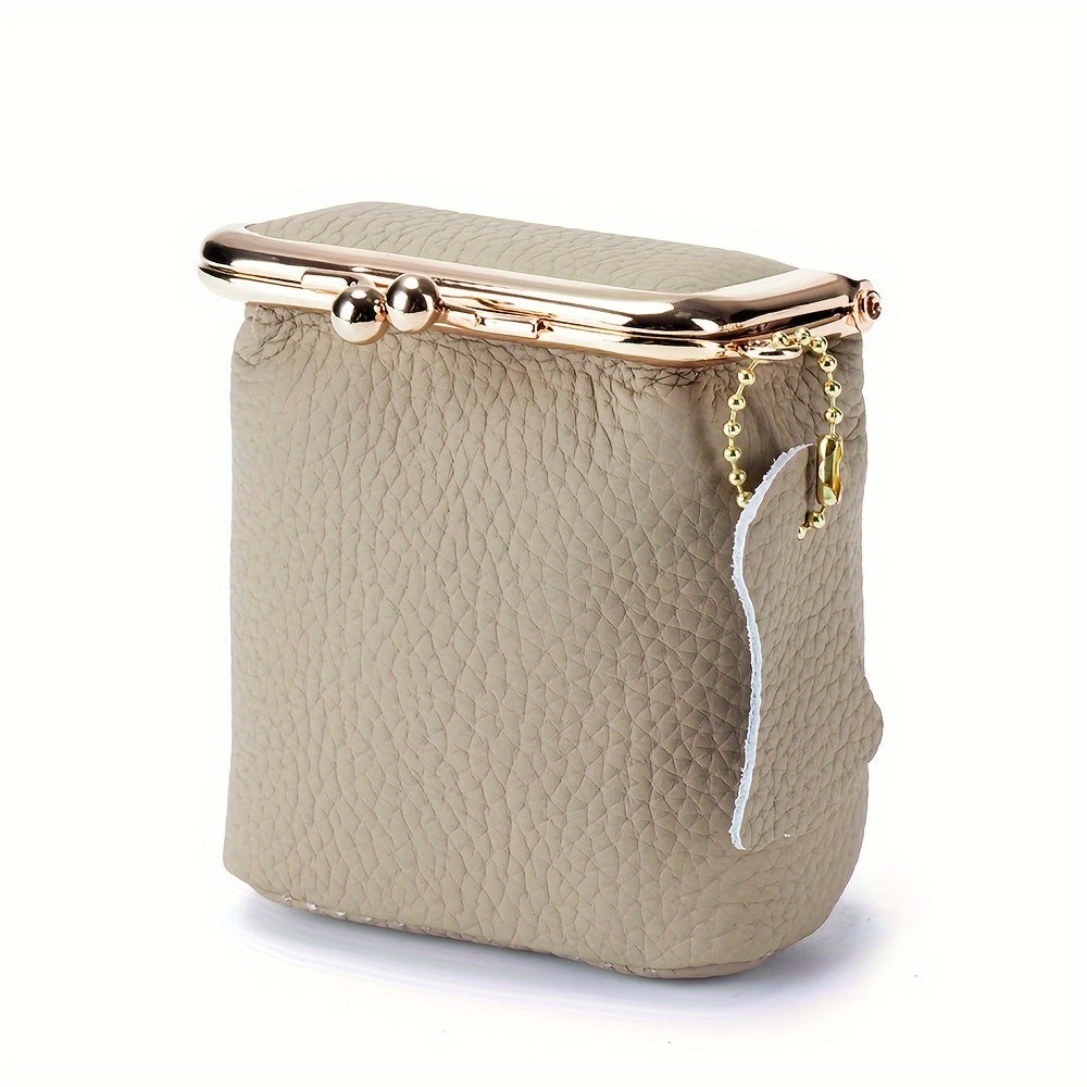 Vintage Genuine Leather Mini Bag Organizer with Secure Kiss Lock - Spacious Coin Purse, Key Holder, Earphone & Lipstick Case, Multi-Purpose Travel Cosmetic Pouch