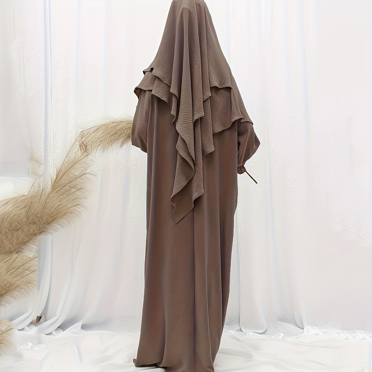 1pc Muslim Big Headscarf + Khimar Abaya Robe Dress, Retro Pocket Design, Comfortable And Loose, Suitable for Women'S Daily Travel Ramadan Prayer Clothing