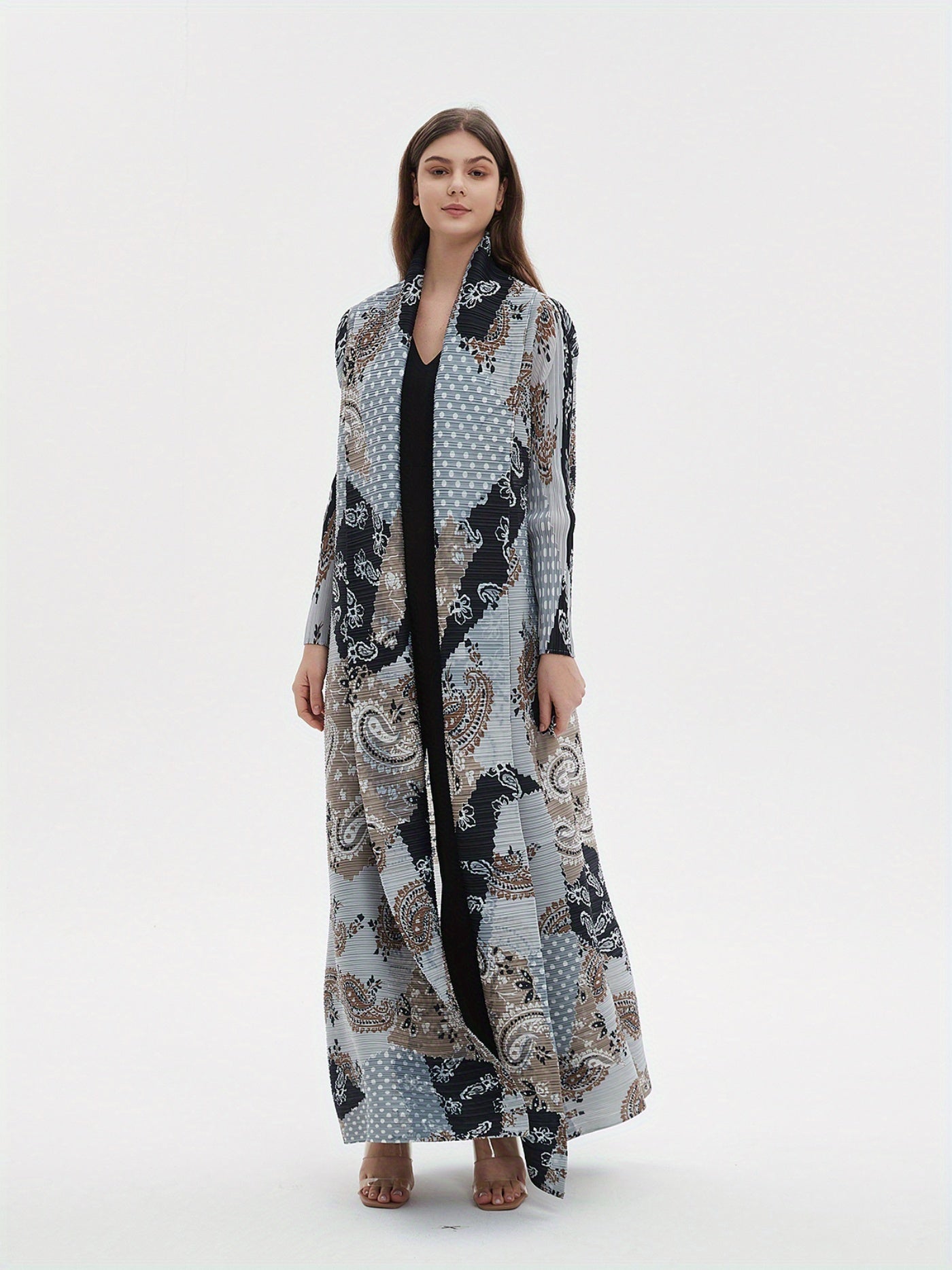 Elegant Abaya Kaftan Dress for Women - Spring/Summer Collection, Adjustable Tie-Waist, Geometric Print, High-Elasticity, Wrinkle-Resistant Blend, Perfect for Eid al-Fitr and All Season