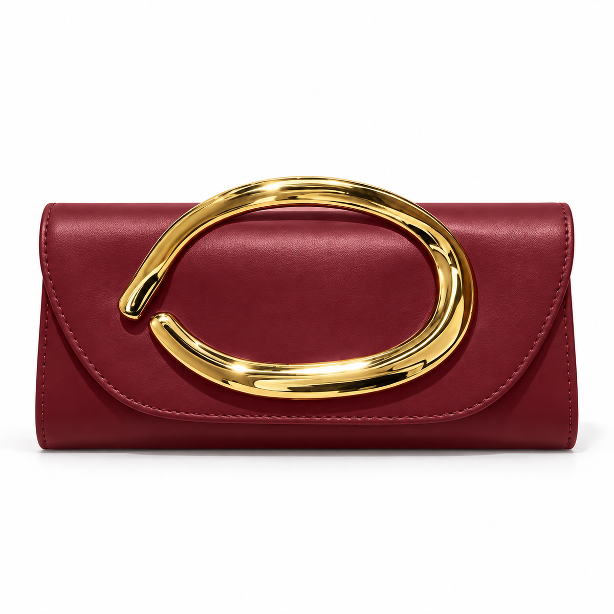 Burgundy Evening Clutch With Golden Accent