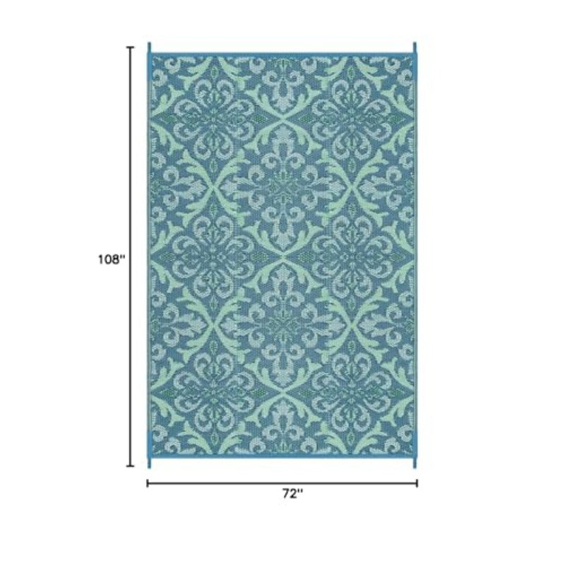 Waterproof Outdoor Rug 6x9 ft Reversible Plastic Straw Patio Medium Rug for Camping RV Mat Outside Indoor Outdoor Carpet for Porch Deck Backyard Camper Picnic Green and White 6x9