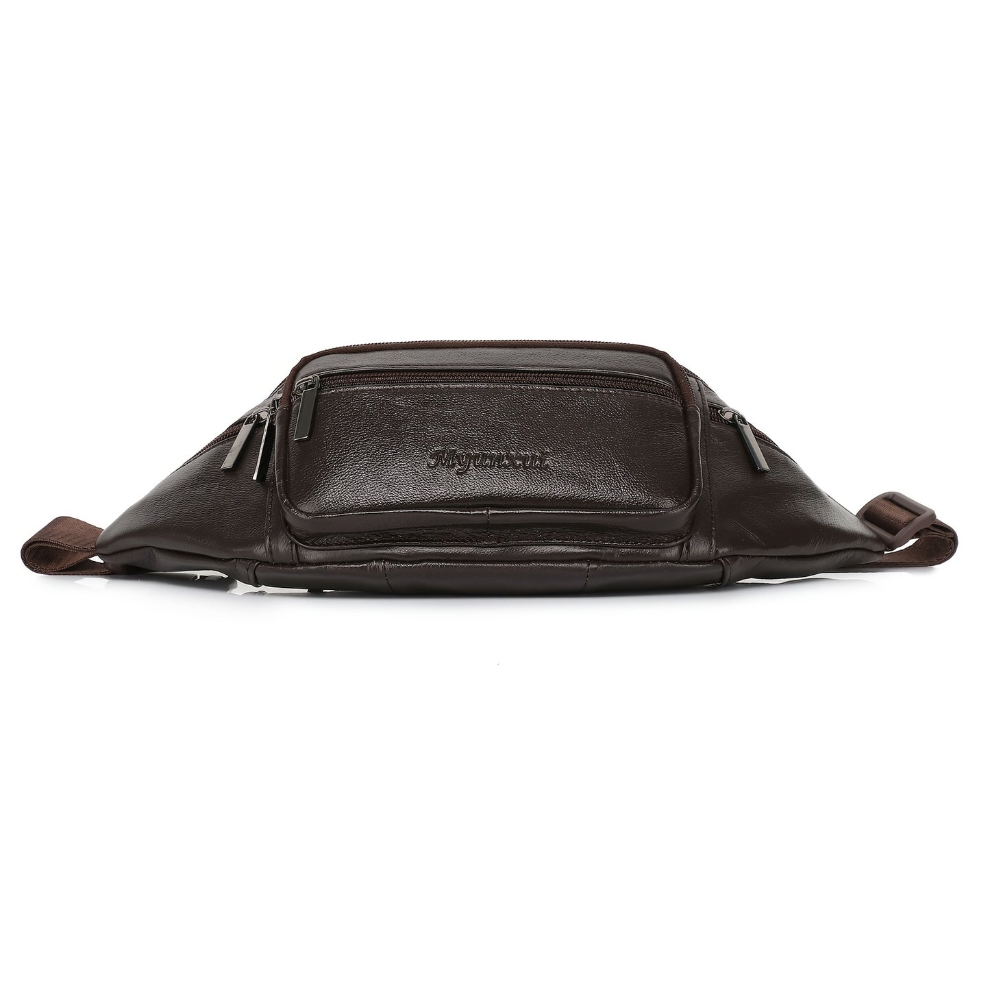 Men's Genuine Leather Belt Bag, Casual Top Layer Cowhide Fanny Pack, Black, with Adjustable 35.43inch Strap, Crossbody