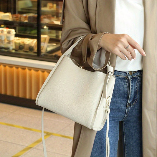 Genuine Leather Tote Bag for Women - Large Capacity Convertible Crossbody/Shoulder Bag with Adjustable Strap, Zipper Closure, Wheat & Gray - Versatile Commuting, Work & Shopping Bag, Durable Oil-Edged Seams, Multi-Color
