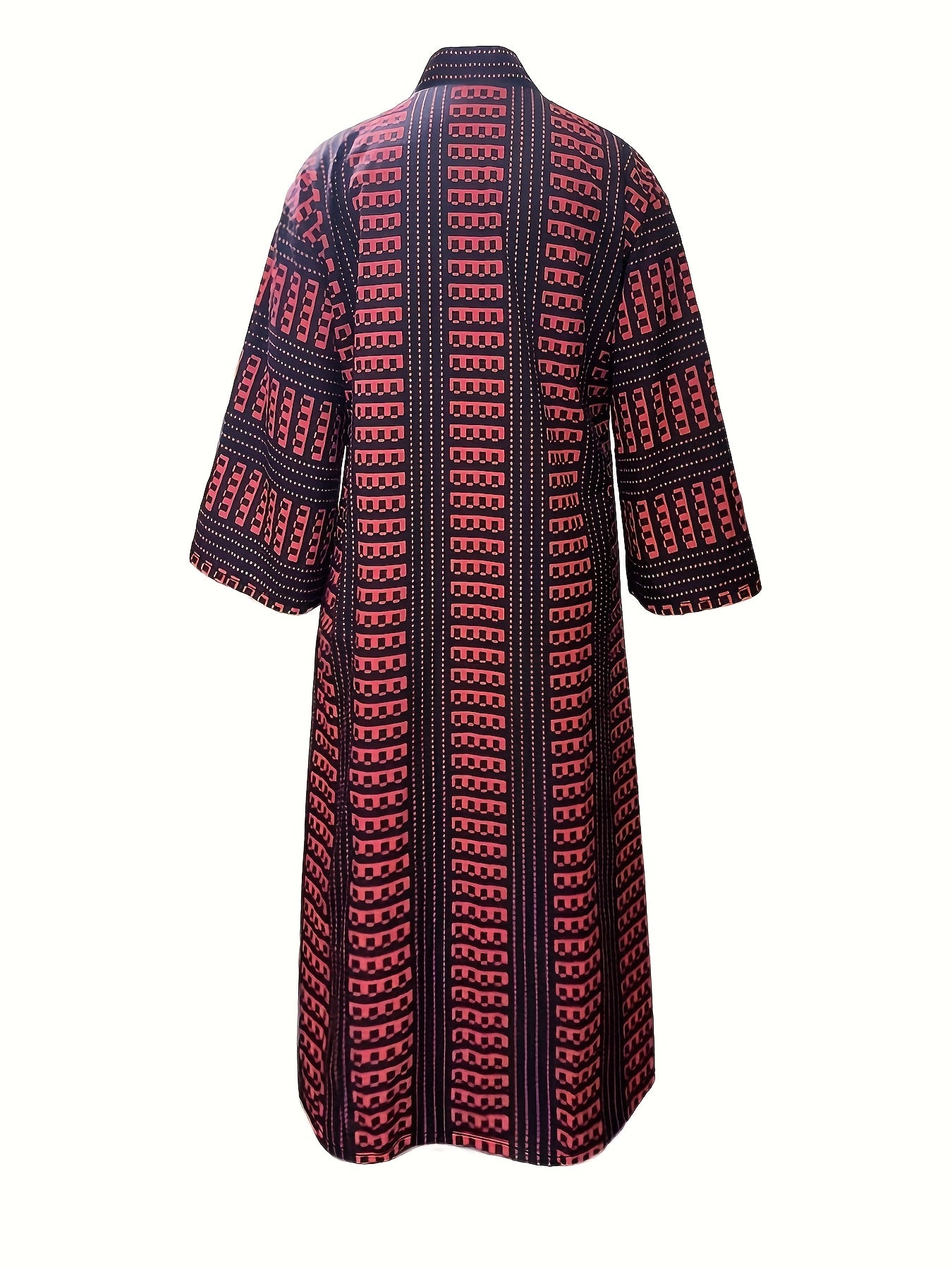 Chic Plus Size Open Front Kimono Abaya Cardigan - Casual & Versatile, Machine Washable, Polyester Blend with Elastane, Elegant Print Design