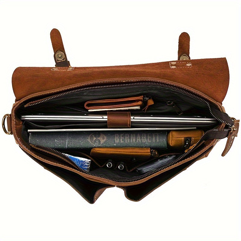 Vintage Men Leather Briefcase Bag Mad Horse Leather 1516 Inch Cowhide Commuter Bag Leather Shoulder Bag Laptop Bag