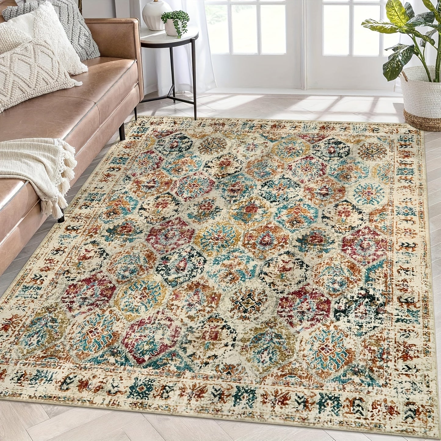 Washable Small Kitchen Rugs, Non Slip Indoor Entry Rug Front Door Mat, Moroccan Trellis Soft Rubber Backing Printed Throw Carpet For Bathroom Entryway Bedside