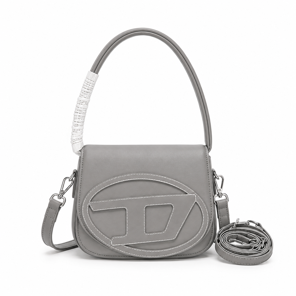 Grey Structured Saddle Shoulder Bag