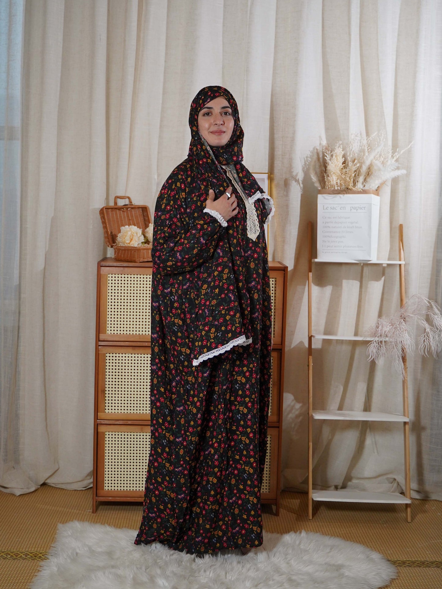Prayer Robe and Scarf Set for Muslim Women in the Middle East | Traditional Fashion Print Jibab Abaya