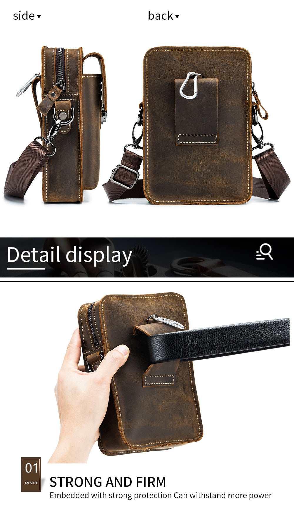 Men's Fashion Leather Crossbody Bag, Genuine Leather Top Layer Sling Cowhide, Retro Style, High-Quality Waist Pack
