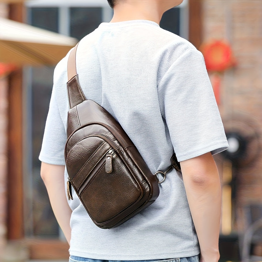 Genuine Leather Men Crossbody Bag, Daily Commute Sling Messenger Bags, Large Capacity Shoulder Bags For 7.9inch Tabelt