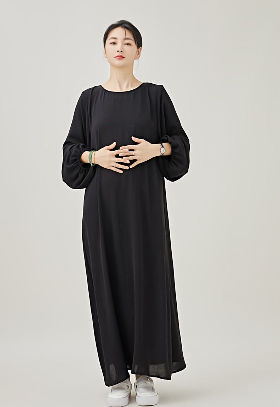 Polyester Muslim Pakistani Abaya - Comfortable, Casual, Solid Color with Bubble Pleats, Elastic Cuffs, Flowy Hem, Machine Washable