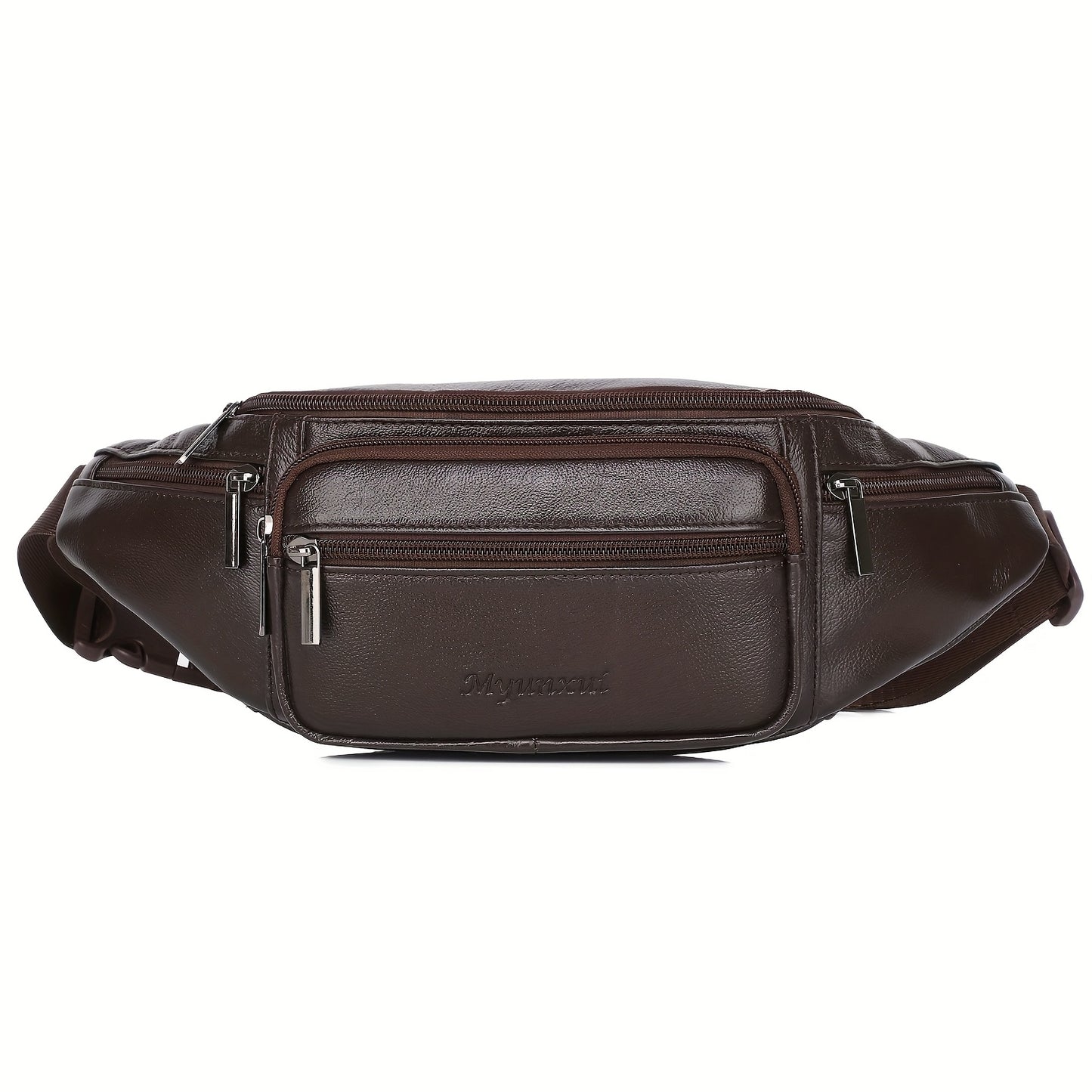 Men's Genuine Leather Belt Bag, Casual Top Layer Cowhide Fanny Pack, Black, with Adjustable 35.43inch Strap, Crossbody