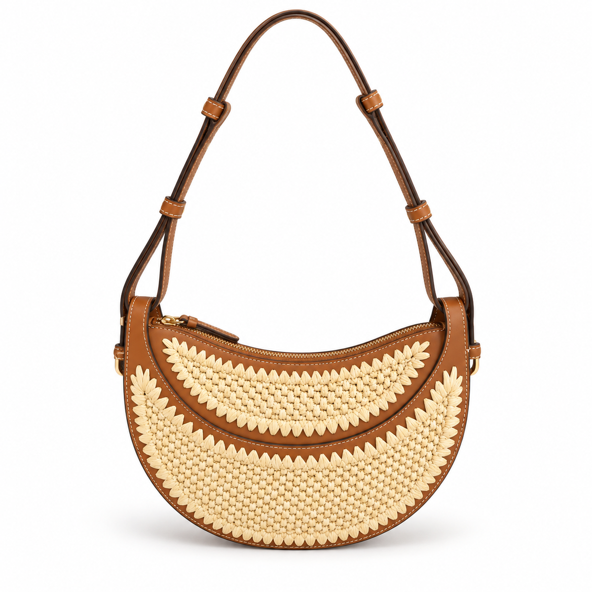 Camel Woven Crescent Adjustable Shoulder Bag